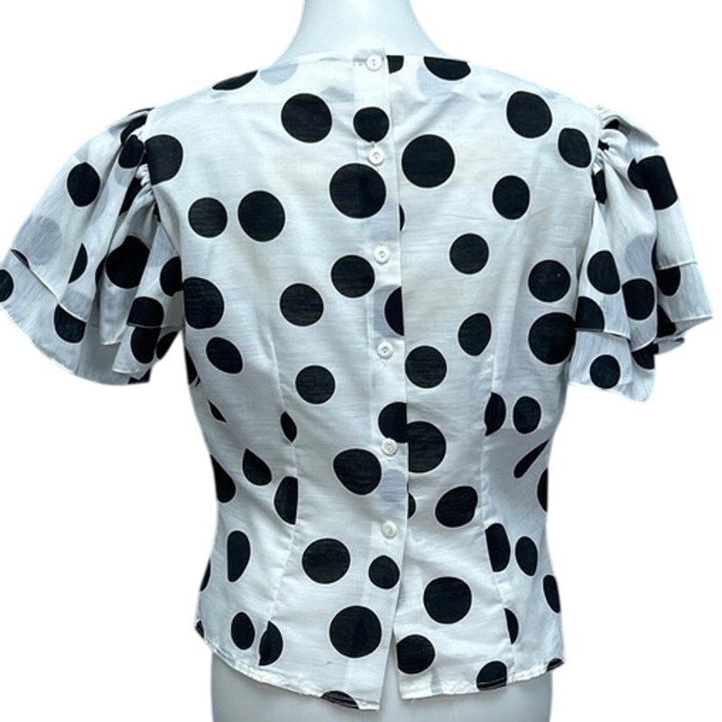Vintage Sheer Womens Size 16 Ruffled Sleeve Polka Dot Cotton Blend Blouse Top