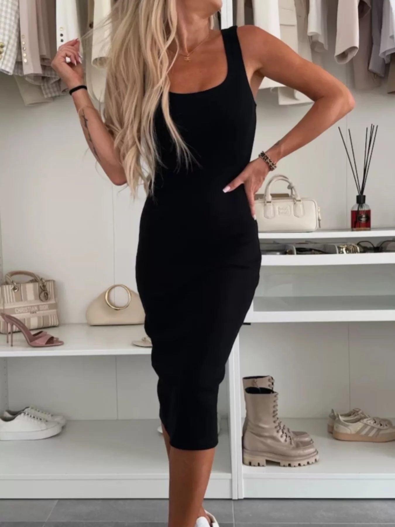 Full Size Slit Square Neck Dress and Outerwear Set Plus Size