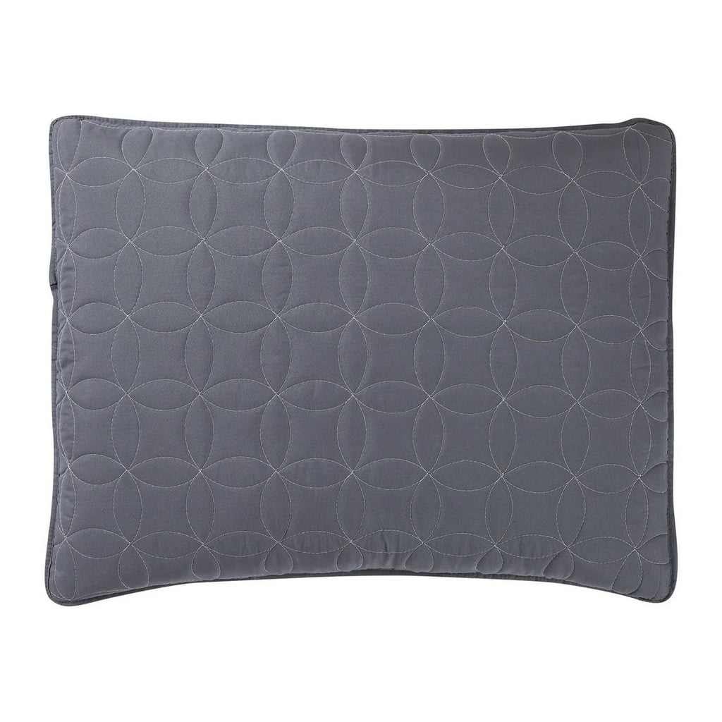VCNY Home Hayden Solid Reversible Geometric Quilt Set, Queen, Charcoal/Vanilla