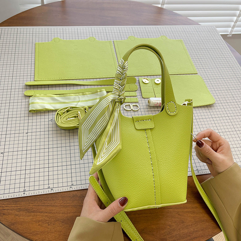 Western Style Bucket Bag with Silk Scarf