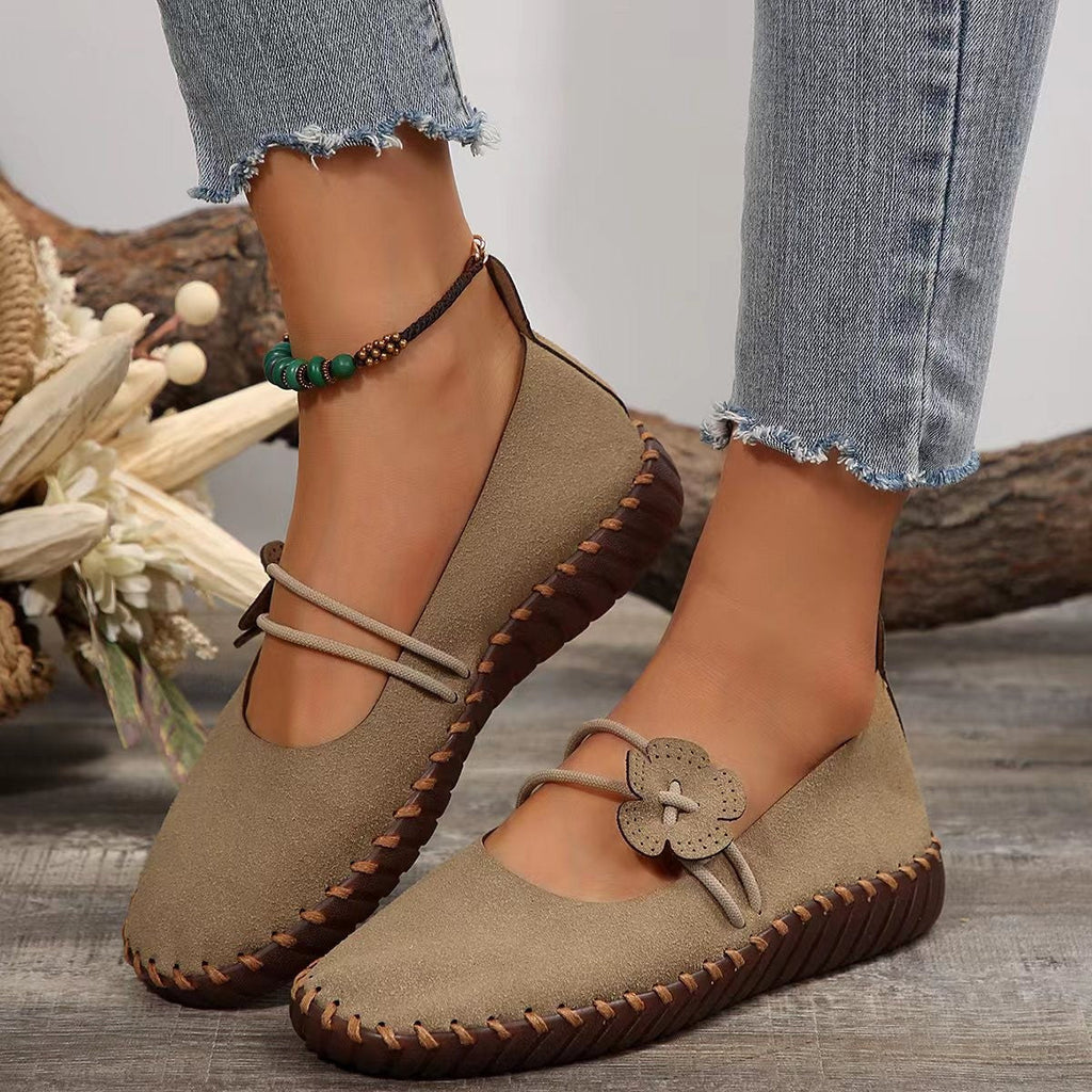 Women's Retro Breathable Round-Toe Flats - Lightweight Slip-On Shoes with Soft Soles
