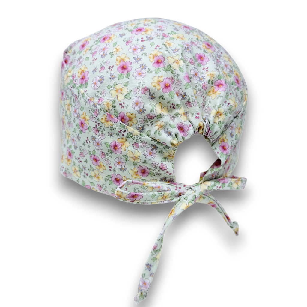 Floral Skull tie-back style surgical scrub cap for men by Paradise Caps.