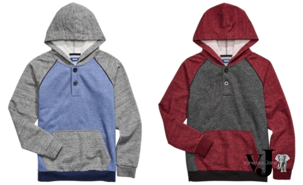 Univibe Big Boys Colorblocked Henley Hoodie, Size Medium