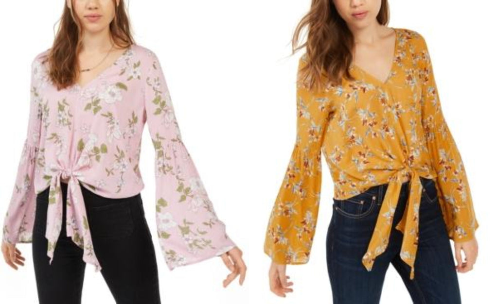 Polly & Esther Juniors Tie-Front Bell-Sleeve Top