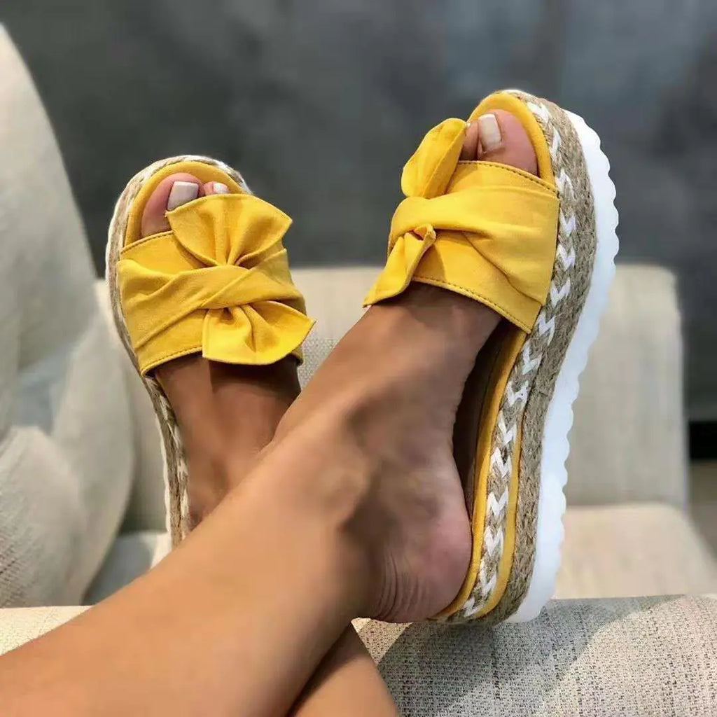 Ladies Bow Sandals with Platform Wedge Heel