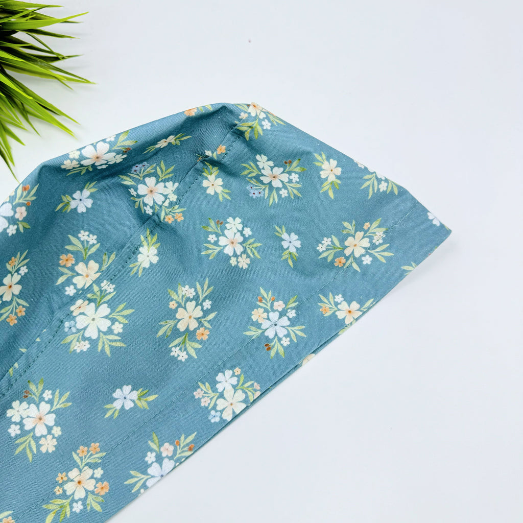 Sage Posies Skull tie-back style surgical scrub cap for men by Paradise Caps.