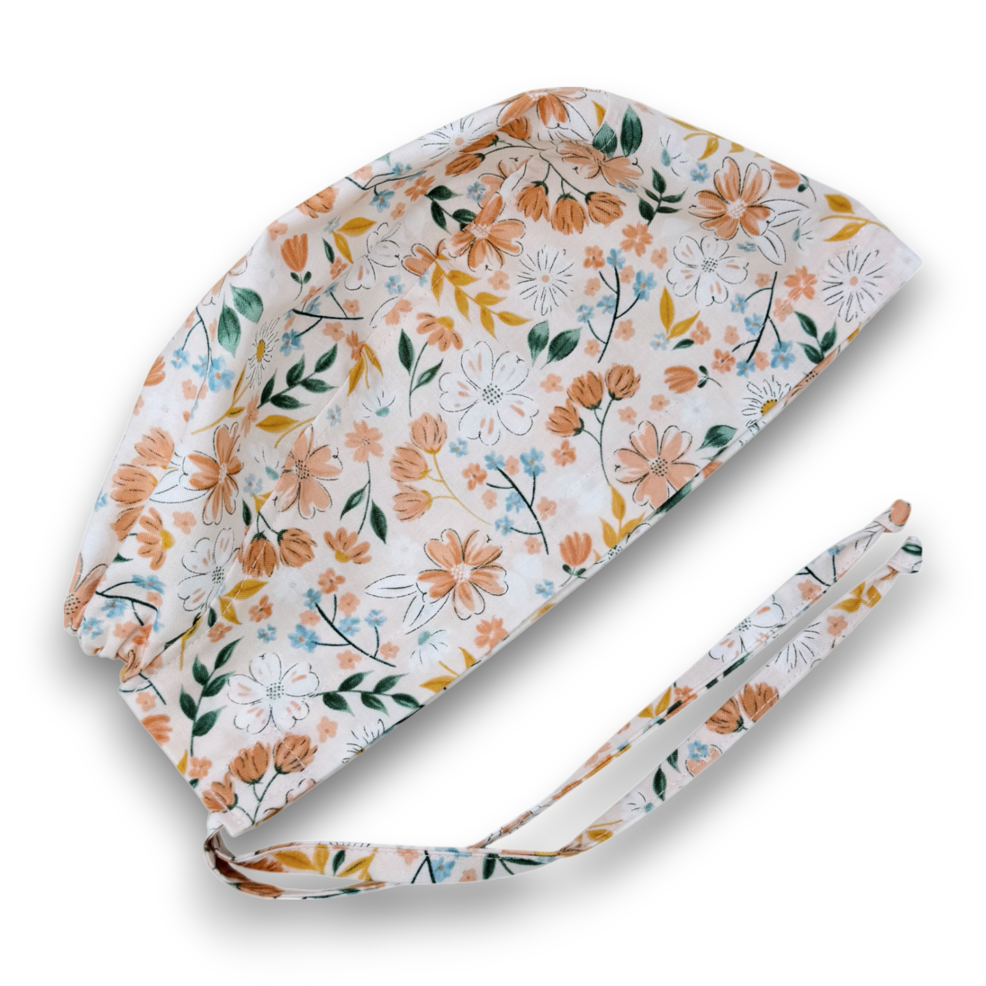 Floral Skull tie-back style surgical scrub cap by Paradise Caps.