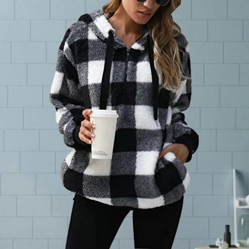 Cozy Women's Plush Hoodie with Drawstring