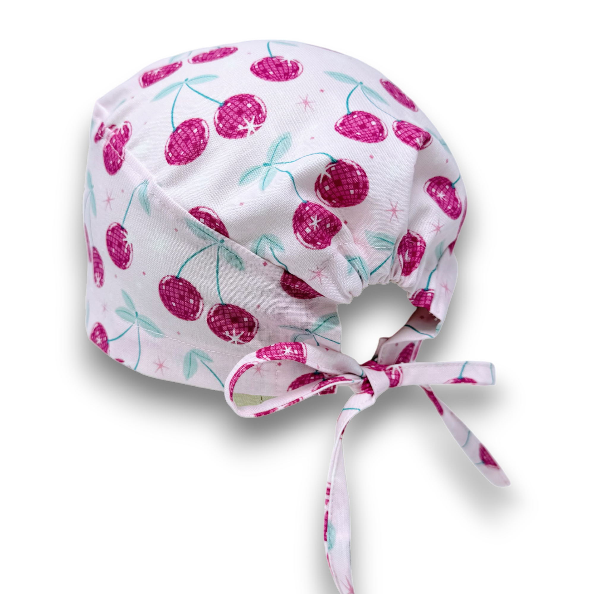 Cherry Skull tie-back style surgical scrub cap by Paradise Caps.