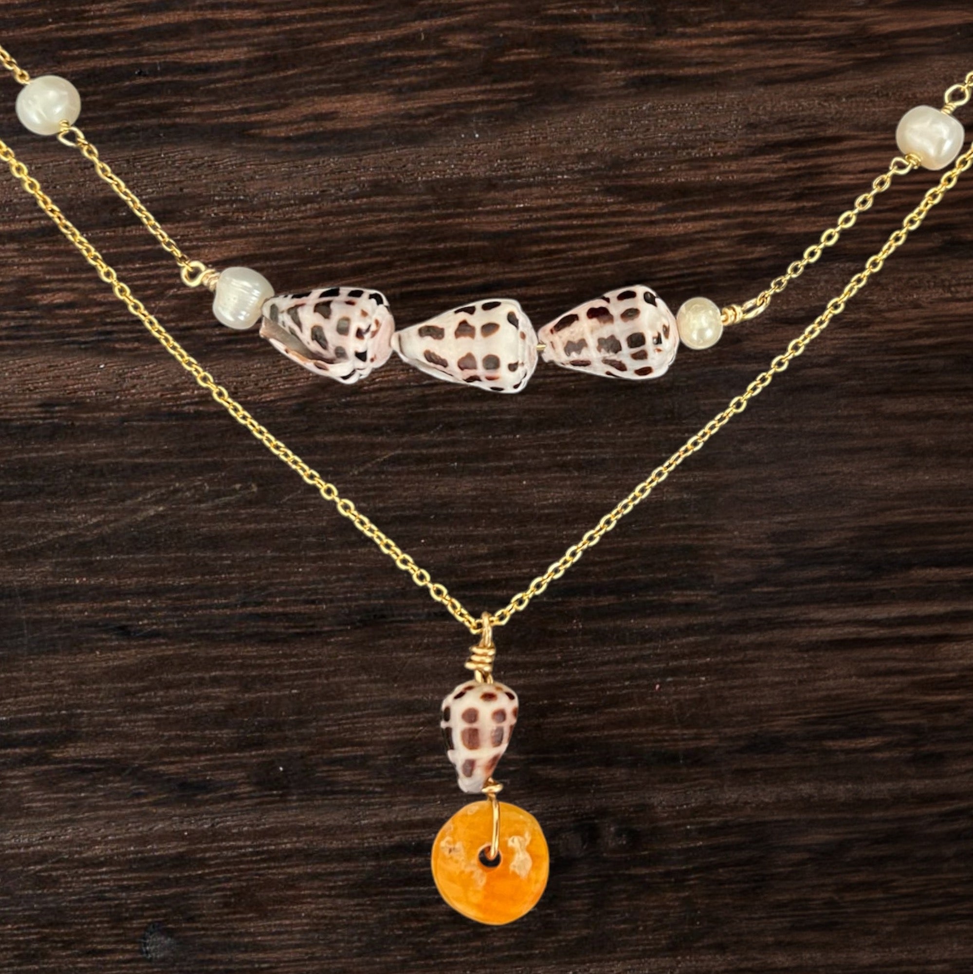 Dainty Spondy & Cone Shell (Adjustable Chain: 14k GF)