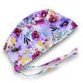 Purple flower Skull tie-back style surgical scrub cap by Paradise Caps.