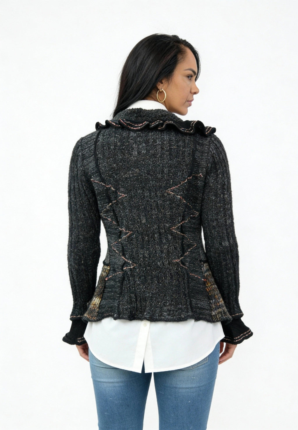 Forla Paris Mohair Wool Blend Ruffled Knit Cardigan Womens Medium