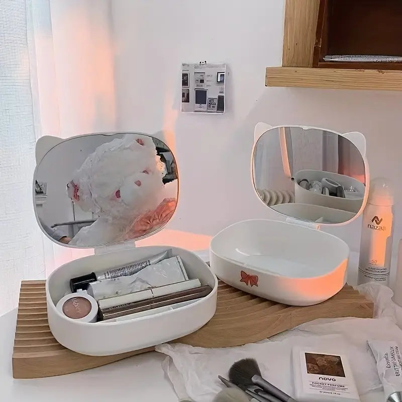 Compact Desktop Mirror with Jewelry Storage Box