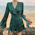 Boho Floral V Neck Mini Casual Dress
