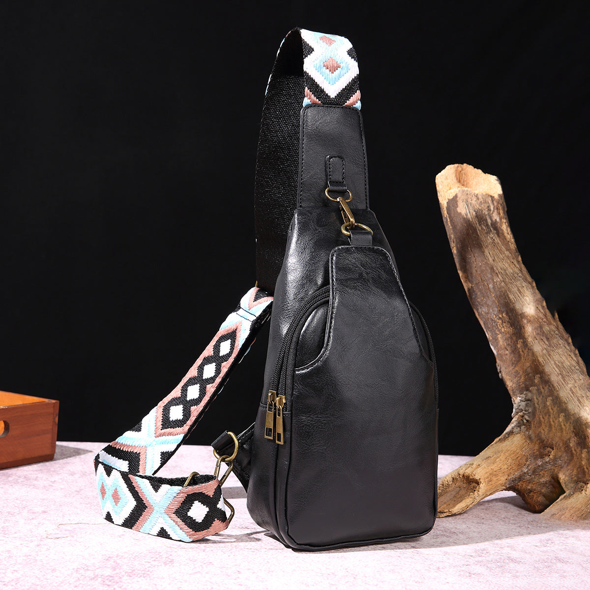 Ladies Casual Chest Bag Solid Color Crossbody Bag Vintage Bohemian Waist Bag for