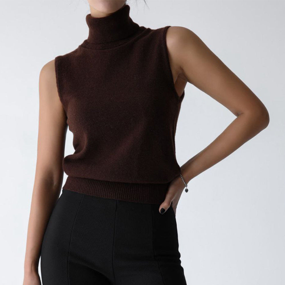 Knitted Sleeveless Vest Autumn High Neck Vest Sweater Minimalist Vest Top Women