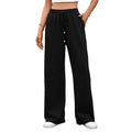 Autumn Winter Solid Color Elastic Waist Drawstring Pocket Wide Leg Pants Trousers for Women