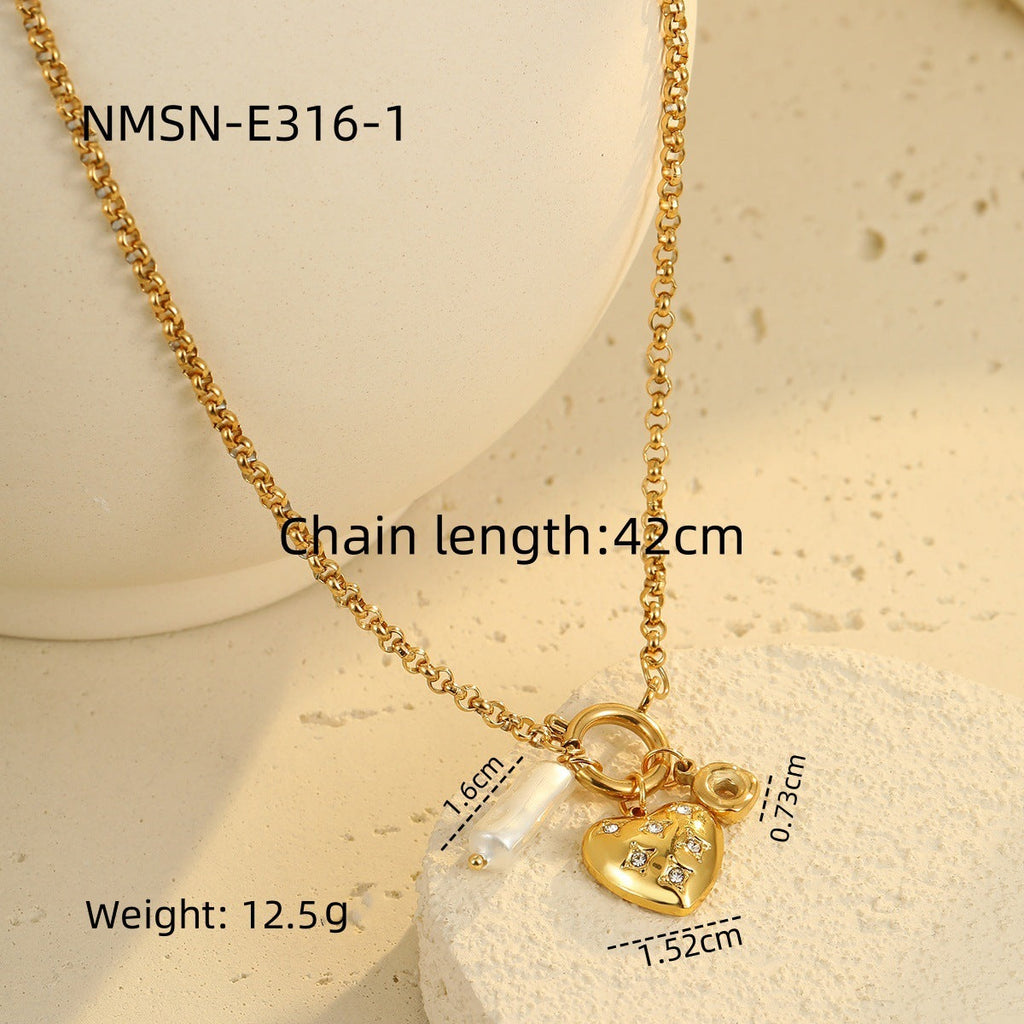 Necklace Bracelet Diamond Embedded Love Embellished Necklace Light Luxury Minority Advanced Stainless Steel Bracelet Women