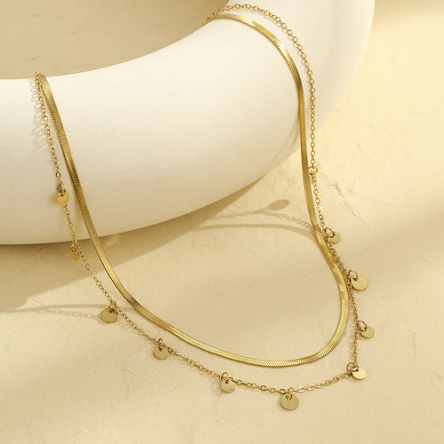 All Matching Stainless Steel Necklace for Girls Non Fading Tassle Chain 18K Double City Hollow Out Cutout out Twin
