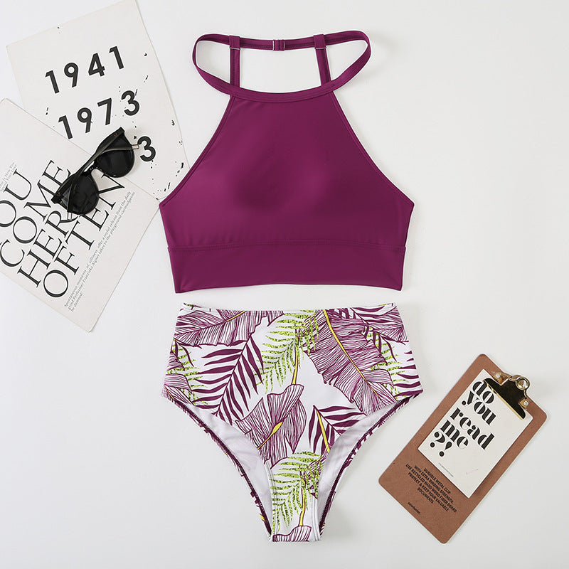 Sexy Women Split High Waist Pockets Bikini Bikini Printing Multicolor Swimsuit