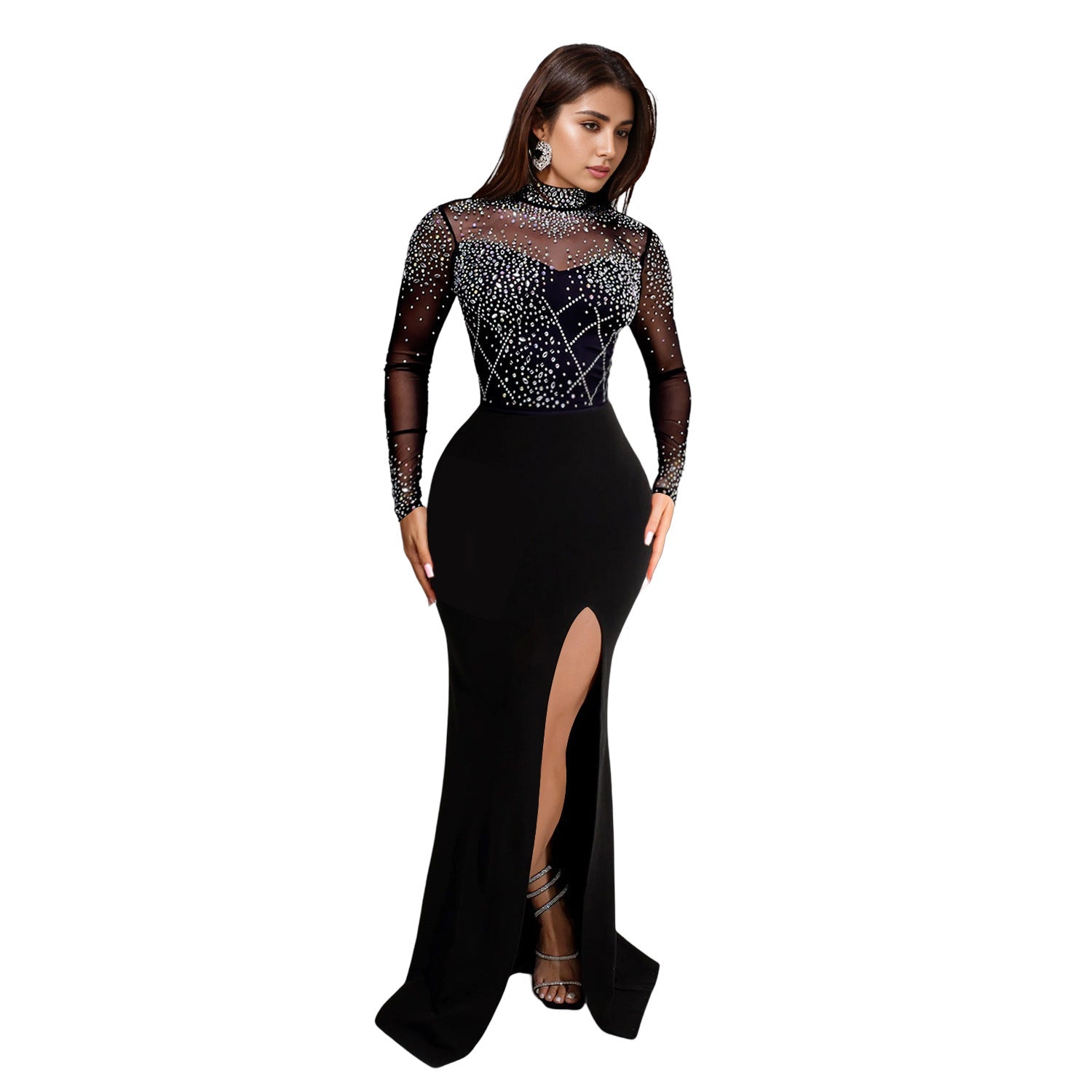 Women Wear Drilling Split Maxi Dress