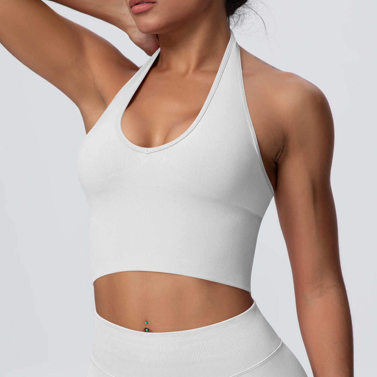 Solid Color Sports Back Shaping High Strength Poly Vest Breathable Waist Trimming Knitted Halter Bra Fitness Clothes Yoga Clothes