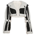 Women Clothing Street Faux Leather Stitching Short Fur Collar Cropped Coat