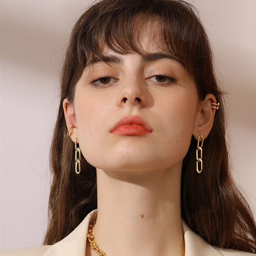 Celebrities Titanium Steel Earrings Long Cuban Chain Earrings Jewelry 18K Gold Stainless Steel Women Earrings Accessories