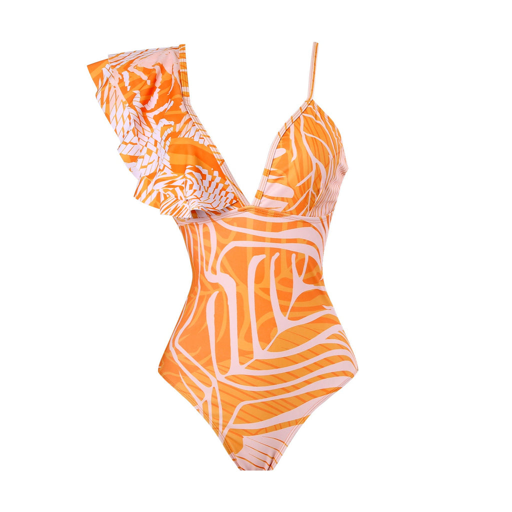 Sexy Swimsuit Women Spring One Shoulder Swimsuit Chiffon Split Beach Skirt Set