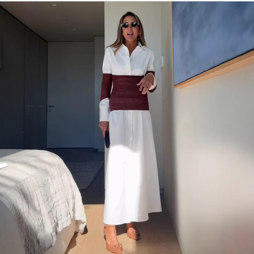 Summer Women Clothing Patchwork Slit Collared Dress