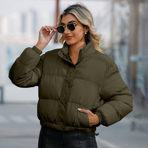 Autumn Winter Women Clothing Short Cotton Jacket Women Long Sleeve High Collar Warm Coat Loose Casual Cotton-Padded Clothes