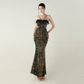 Velvet Bottom Sequin Craft Ostrich Feather Handmade Evening Dress Fishtail A Hemline High End Dinner Dress