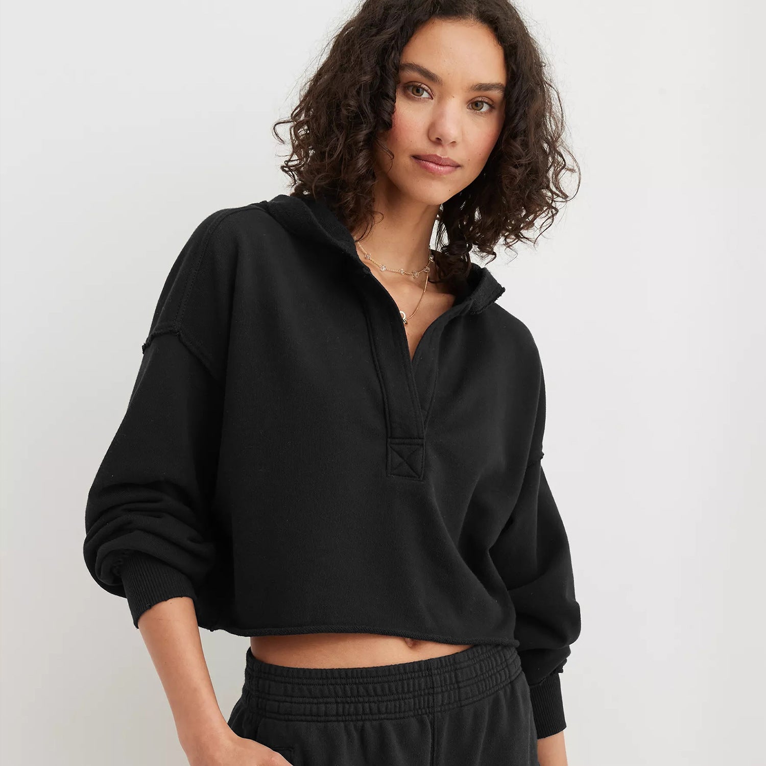 Loose Brand Hooded Sweatshirt Women Spring Autumn Women Clothing V neck Top Pullover Long Sleeved Shirt
