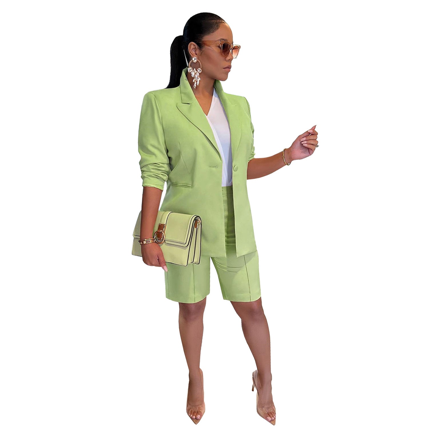 Women Clothing Blazer Shorts Two Piece Suit Spring Summer Casual Suit