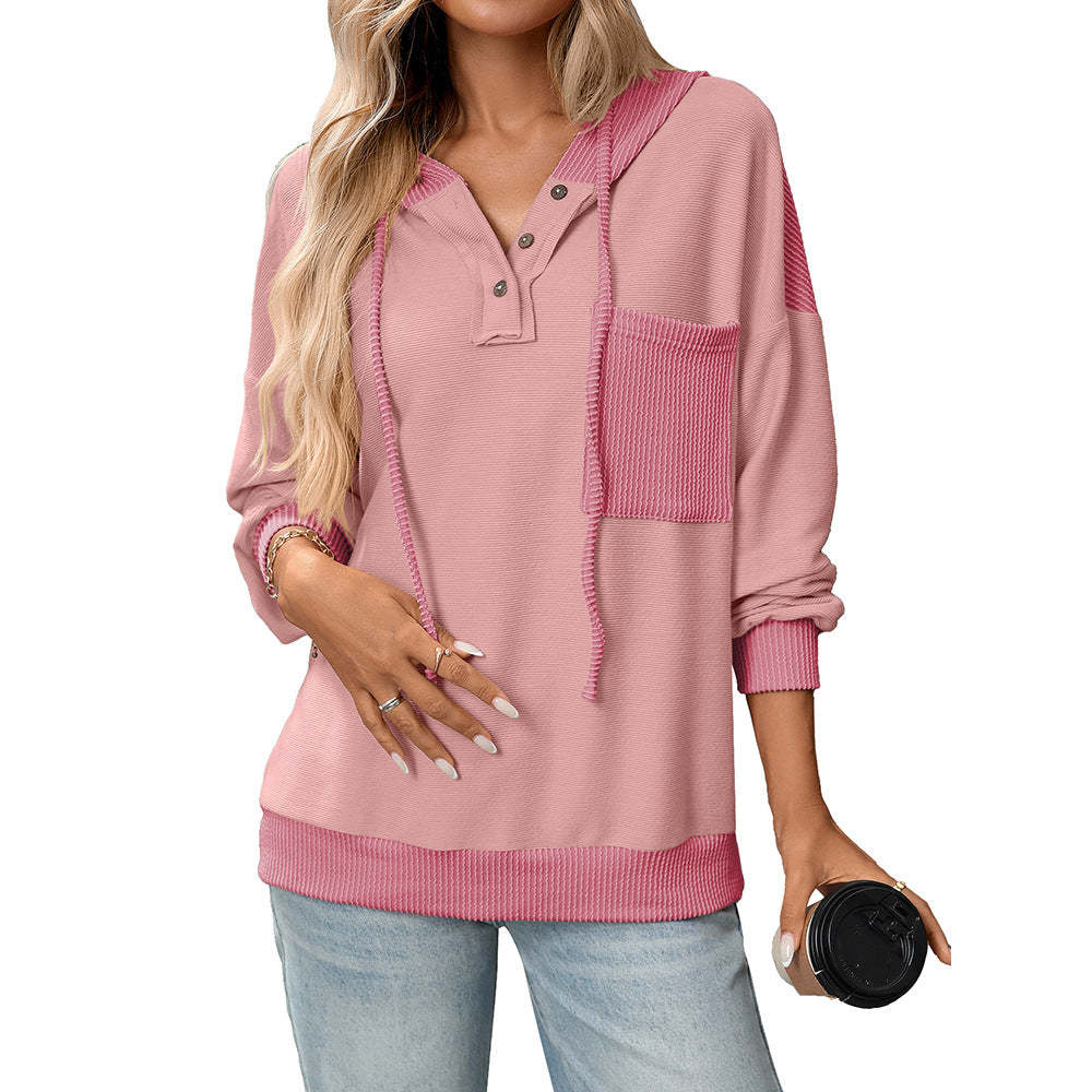 Pullover Women Clothing Autumn Winter Women Contrast Color Twist Strip Hooded Sweater
