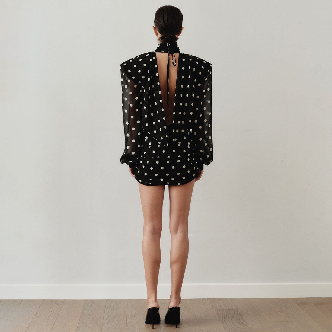 Women Clothing Polka Dot Design Turtleneck Backless Hip Wrapped Short Dress