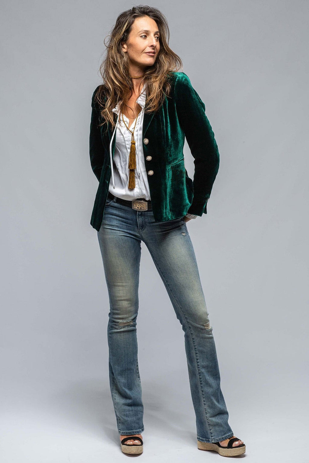 Graceful Gold Velvet Small Blazer Women Jacket Retro Pocket Long Sleeves Outerwear Top