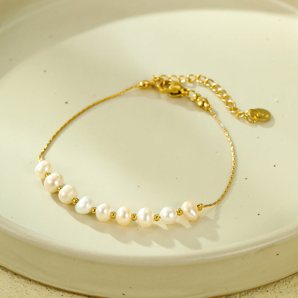 All Match Pearl Adjustable 18K Gold Titanium Steel Bracelets Simple Elegant Stainless Steel Bracelet Bracelet Accessories