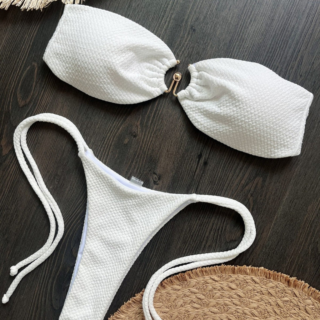 Special Fabric Metal Solid Color Bikini Sexy Backless Split Swimsuit Nylon Bikini