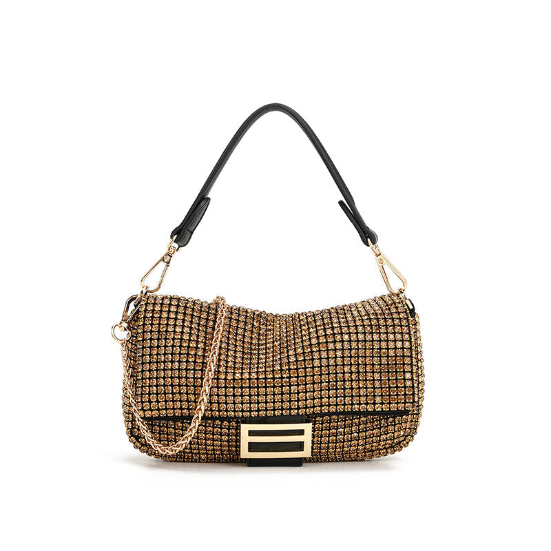 Diamond Embedded High Grade Shoulder Messenger Bag Fashionable Dinner Bag Niche Full Diamond Portable Underarm Bag Women