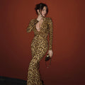 Leopard Print Sexy Dress Twist Long Sleeve Dress