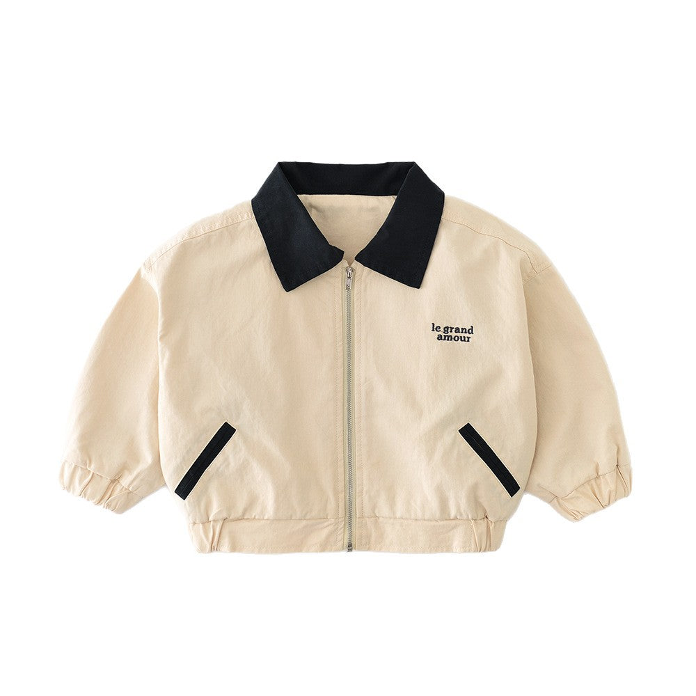 Children's Collar Zipper Cardigan Boys' Large Collar Long Sleeved Jacket