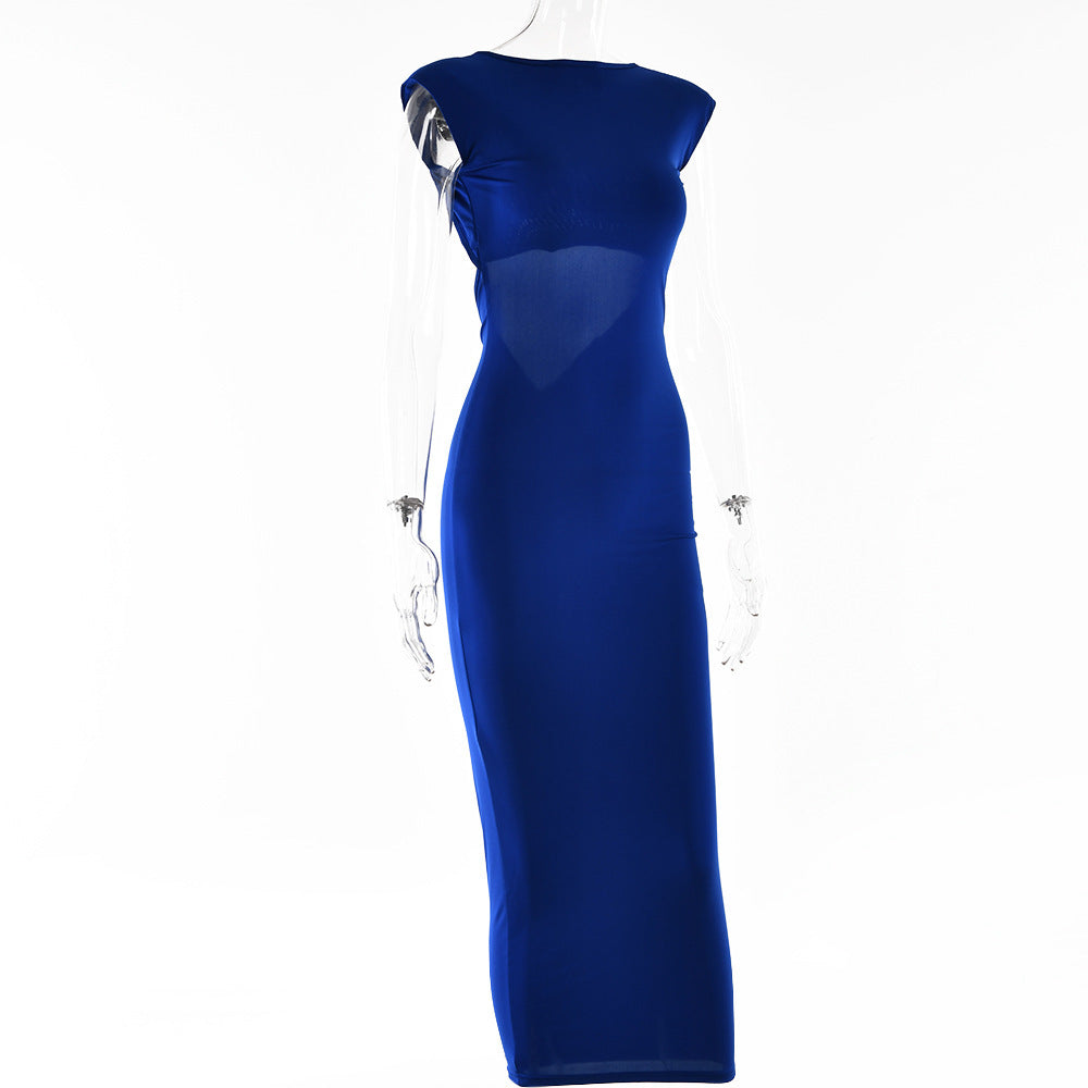 Women Sexy Tight Backless Cutout Design Maxi Dress Street Hipster Waist Controlled Dress Summer