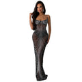 Women Wear Solid Color Mesh Drilling Sling Maxi Dress