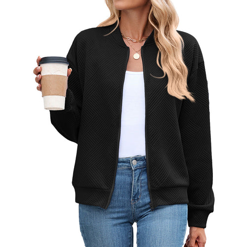 Autumn Winter Solid Color round Neck Loose Zip Long Sleeve Sweatshirt Varsity Jacket