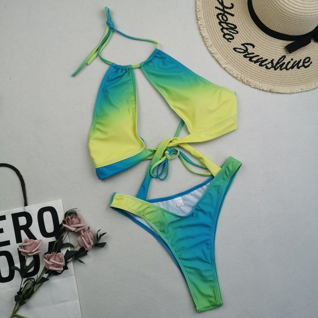 Women One-Piece Swimsuit Sexy plus-Sized New Bikini Gradient Printing Swimsuit