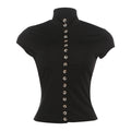 Summer Women Clothing Breasted Short Top Solid Color Slim Slimming Short Sleeve T shirt