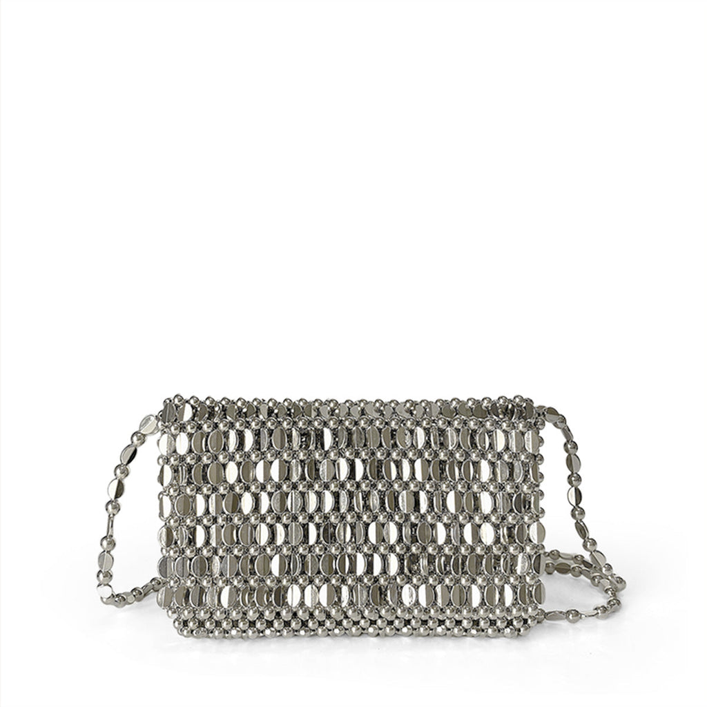 Summer Blingbling Retro Silver Hollow Out Cutout Design Handmade Beaded Flip Phone Bag Bright