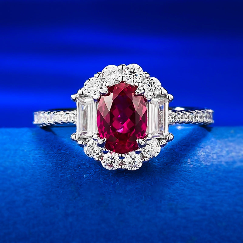 Jewelry S925 Silver Sapphire 5*7 Oval Ring Women Luxury Full Diamond All Match