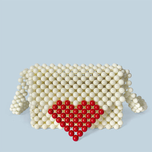 Casual Peach Heart DIY Handmade Beaded Heart Bag Imitation Acrylic Material Package Woven Shoulder Crossbody Portable